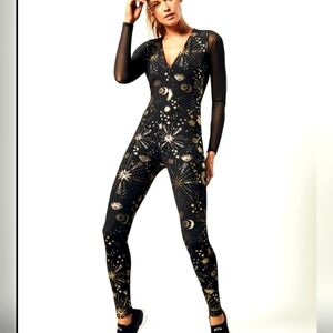Carbon38 Celestial Cosmic Pattern Mesh Jumpsuit Medium EUC